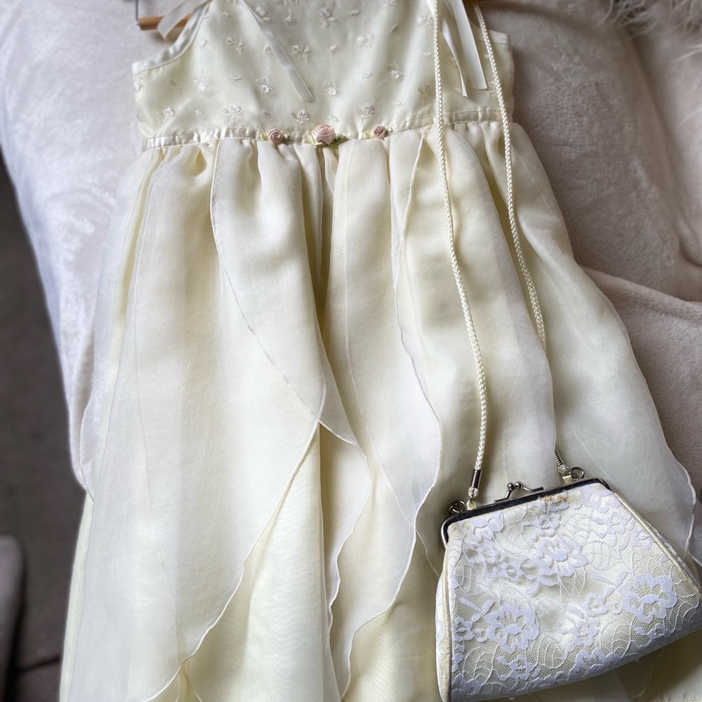 Elegant Cream Kids Dress with Matching Purse